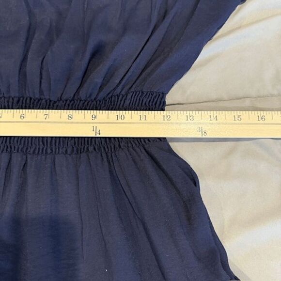 Maje Long Sleeve Mini Dress Navy Blue Tie Front Cinched Waist REPAIR Size Small - Picture 12 of 15